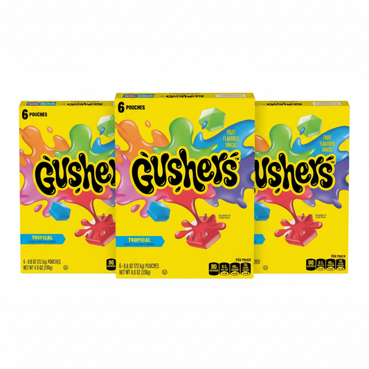 Gushers Fruit Flavored Snacks, Tropical Fruit Flavor, 6 Pouches, 4.8 oz - 3 Pack