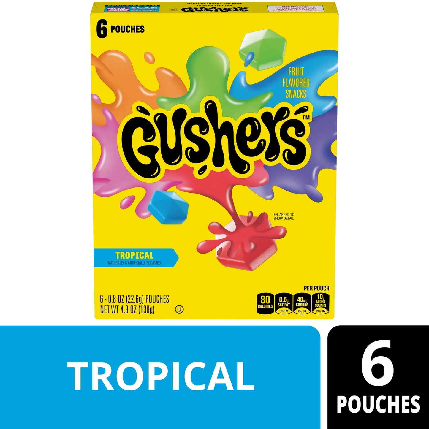 Gushers Tropical Fruit Flavored Snacks 6 Pouches, 4.8 oz