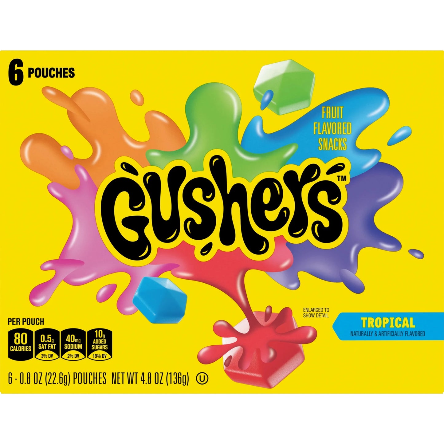 Gushers Tropical Fruit Flavored Snacks 6 Pouches, 4.8 oz