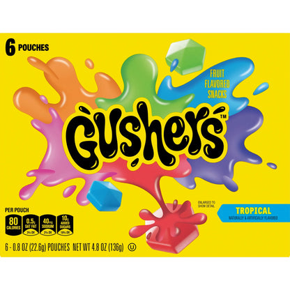 Gushers Tropical Fruit Flavored Snacks 6 Pouches, 4.8 oz