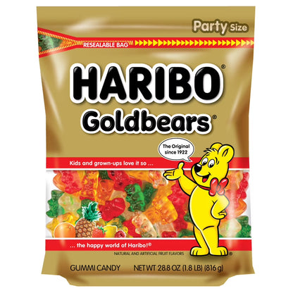HARIBO Goldbears Gummy Bears Original Assorted Fruit Flavor Candy Gummies, Bulk Party Size Bag 28.8 oz 