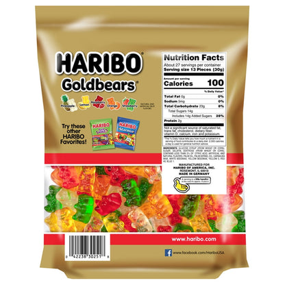 HARIBO Goldbears Gummy Bears Original Assorted Fruit Flavor Candy Gummies, Bulk Party Size Bag 28.8 oz 