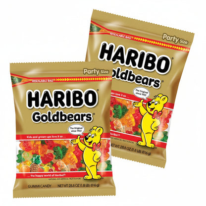 HARIBO Goldbears Gummy Bears Original Assorted Fruit Flavor Candy Gummies, Bulk Party Size Bag 28.8 oz  - 2 Pack