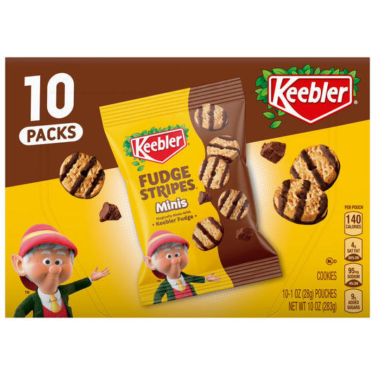 Keebler Fudge Stripes Minis, Original Shortbread Cookies Coated in Keebler Fudge 10 Count, 10 oz