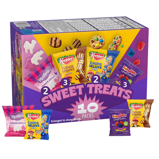 Keebler Sweet Treat Variety Pack, 10-Count Box, Includes Chips Deluxe, Funables, Fudge Stripes, and Mother's Circus Animal Cookies, 9.4 oz