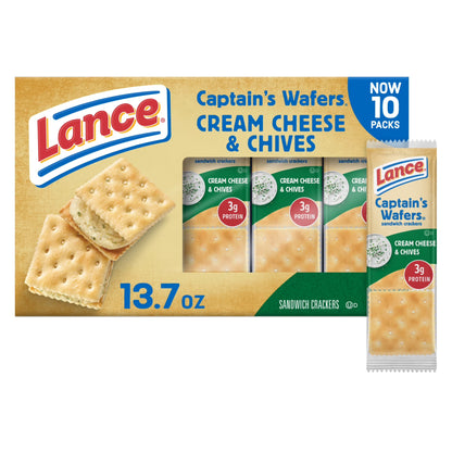 Lance Sandwich Crackers, Captain's Wafers Cream Cheese and Chives, 10 Packs, 6 Sandwiches Each, 13.7 oz