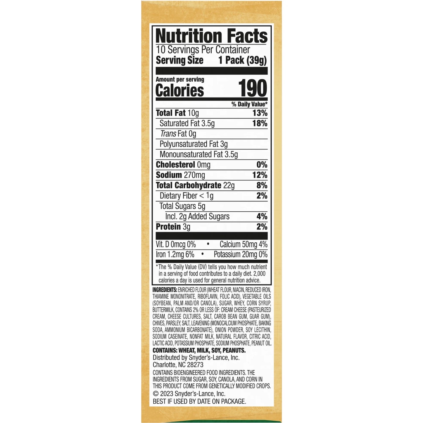 Lance Sandwich Crackers, Captain's Wafers Cream Cheese and Chives, 10 Packs, 6 Sandwiches Each, 13.7 oz