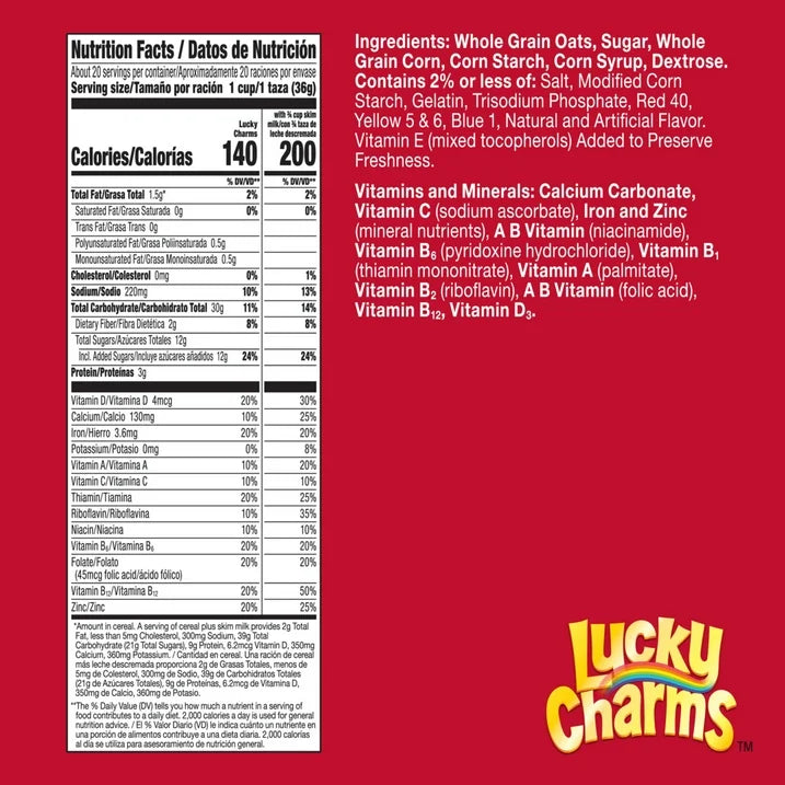 Lucky Charms Gluten Free Cereal with Marshmallows, Kids Cereal Mega Size 26.1 oz