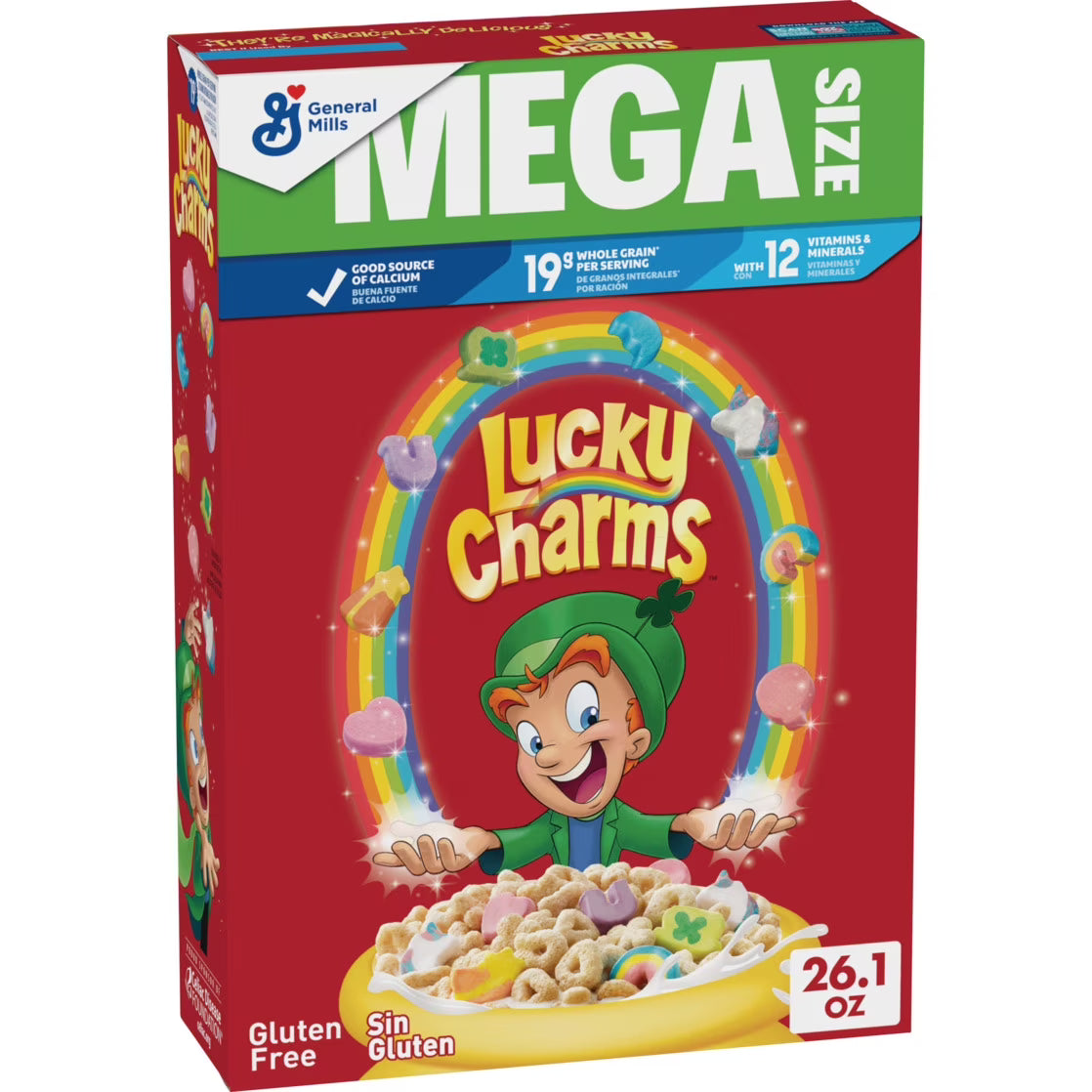 Lucky Charms Gluten Free Cereal with Marshmallows, Kids Cereal Mega Size 26.1 oz