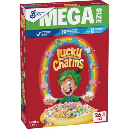 Lucky Charms Gluten Free Cereal with Marshmallows, Kids Cereal Mega Size 26.1 oz