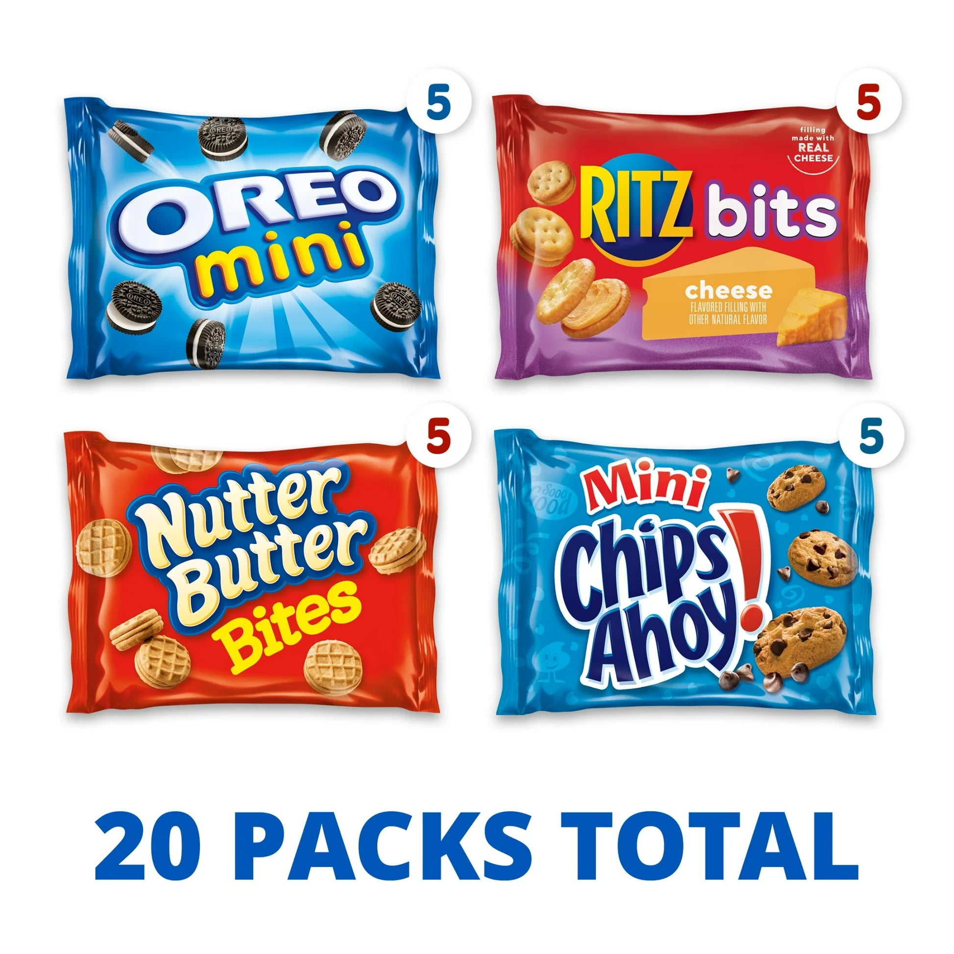 Nabisco Classic Mix Variety Pack, OREO, CHIPS AHOY!, Nutter Butter, RITZ Bits Cheese, 20 Snack Packs