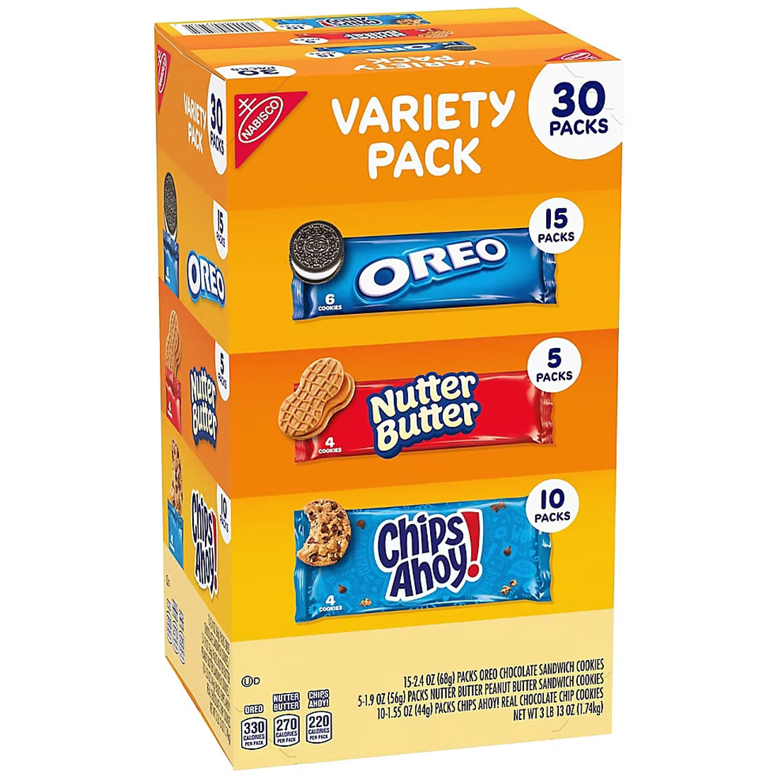 Nabisco Cookie Variety Pack, OREO, Nutter Butter, Chips Ahoy!, Snack Packs, 30 pk.
