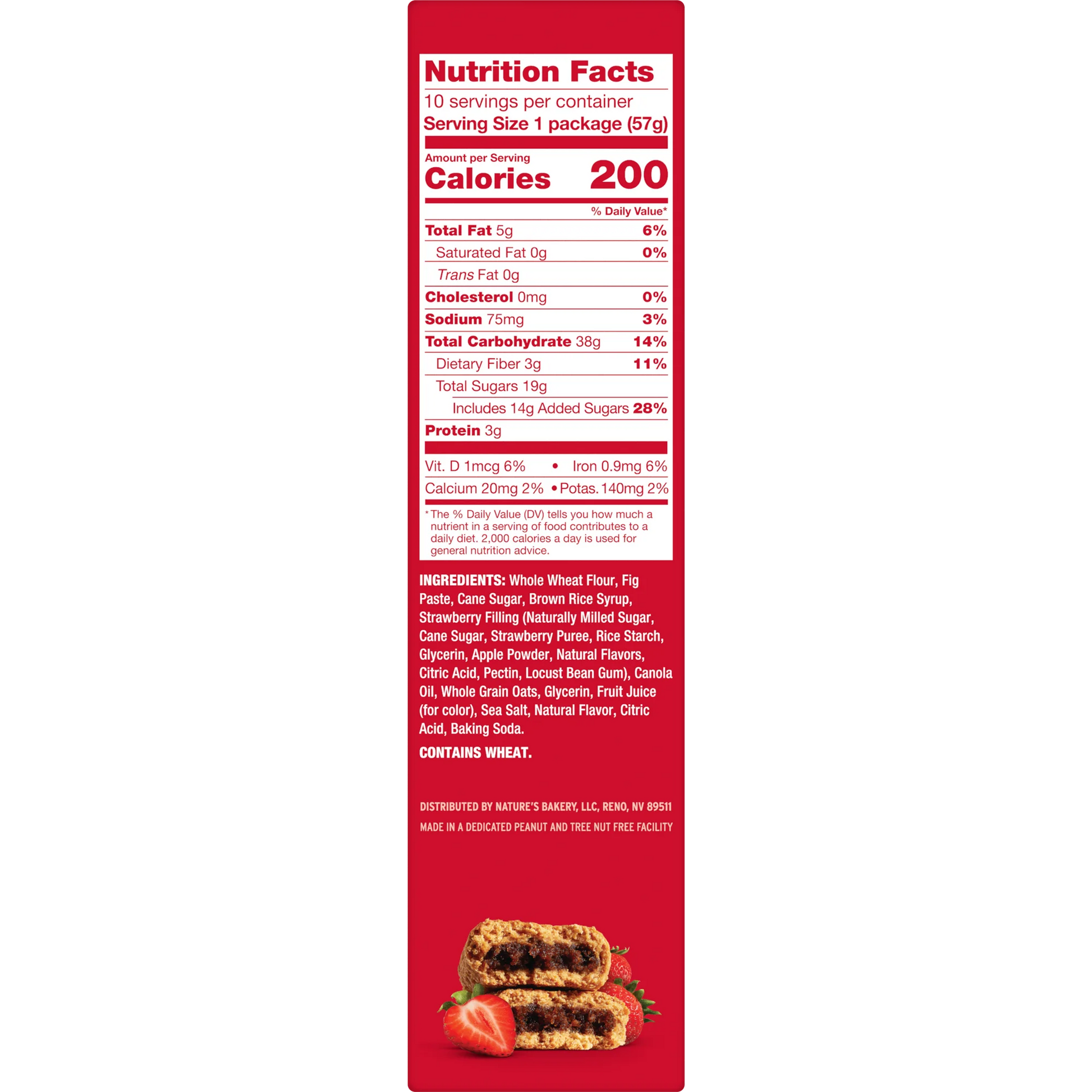 Nature’s Bakery Whole Wheat Strawberry Fig Bars Kosher 10 Twin Packs, 20 oz