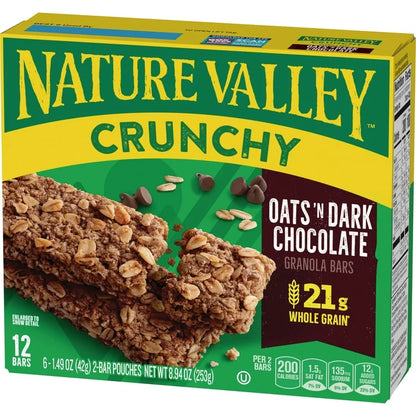 Nature Valley Crunchy Granola Bars, Oats 'n Dark Chocolate, 12 Count, (6 Pouches), 8.94 oz