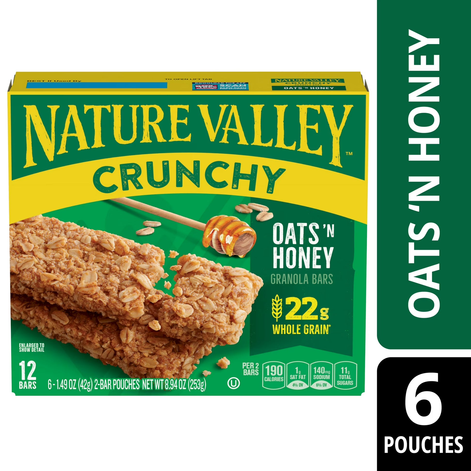 Nature Valley Crunchy Granola Bars Oats 'n Honey 12 Count (6 Pouches), 8.94 oz