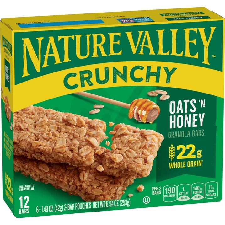 Nature Valley Crunchy Granola Bars Oats 'n Honey 12 Count (6 Pouches), 8.94 oz