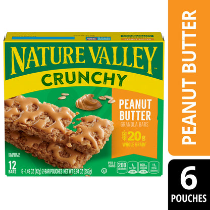 Nature Valley Crunchy Granola Bars Peanut Butter 12 Count (6 Pouches), 8.94 oz
