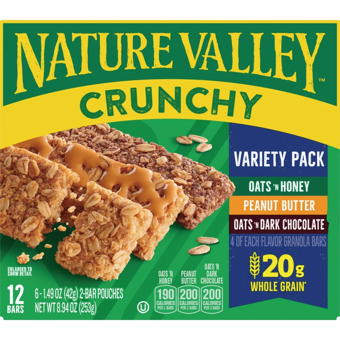 Nature Valley Crunchy Granola Bars Variety Pack, 12 Count (6 Pouches), 8.94 oz