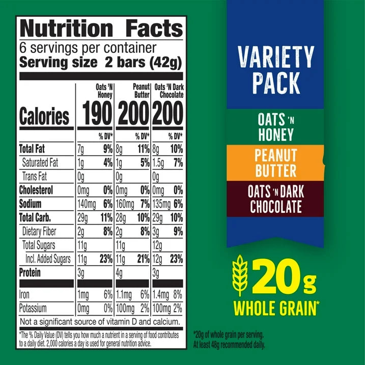 Nature Valley Crunchy Granola Bars Variety Pack, 12 Count (6 Pouches), 8.94 oz