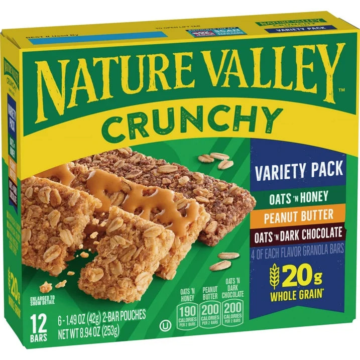 Nature Valley Crunchy Granola Bars Variety Pack, 12 Count (6 Pouches), 8.94 oz