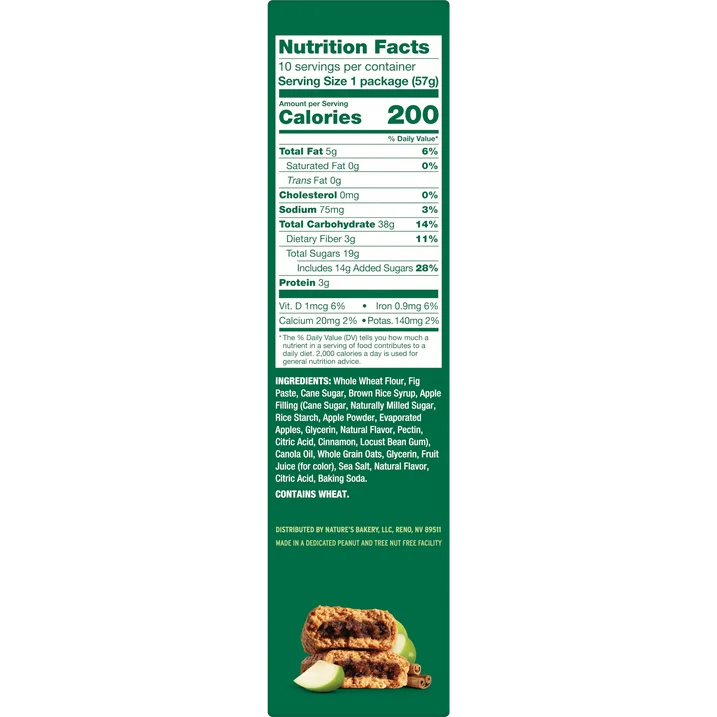 Nature's Bakery Apple Cinnamon Fig Bars, 2 oz Twin packs, 10 Count