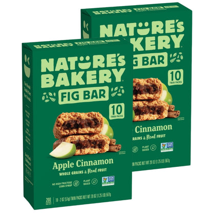 Nature's Bakery Apple Cinnamon Fig Bars Kosher 10 Twin Packs, 20 oz - 2 Pack