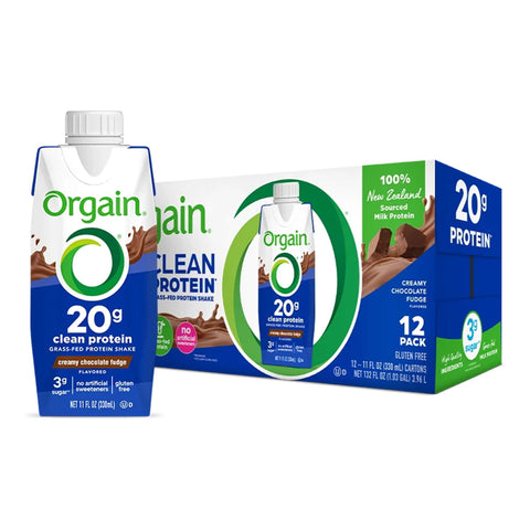 Orgain 20g Clean Protein Shake, Grass Fed, Creamy Chocolate Fudge 11 oz., 18 ct.