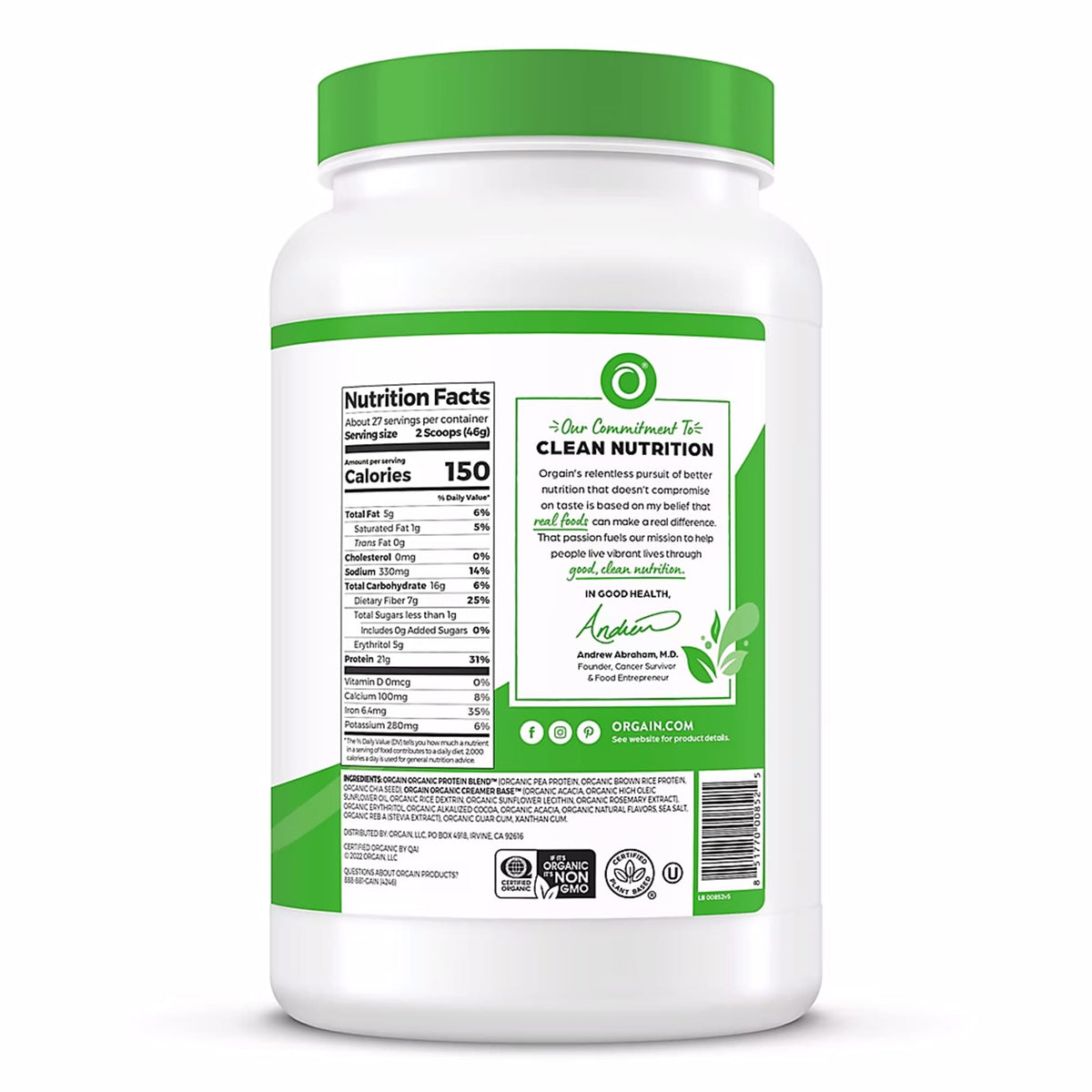 Orgain Organic Protein Powder – 21 g Plant Protein, Vegan, Creamy Chocolate Fudge, 2.7 lbs.