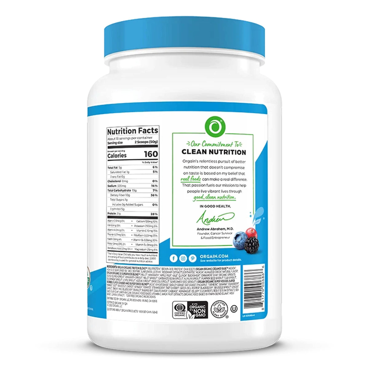 Orgain Organic Protein & Superfoods Powder – 21 g Plant Protein, Vegan, Vanilla Bean, 2.7 lbs.