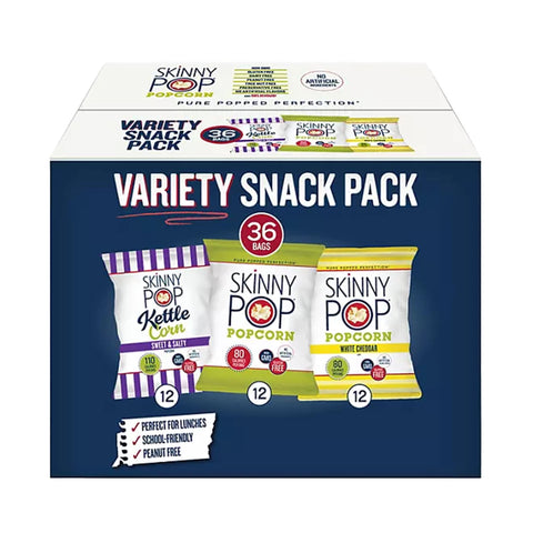 SkinnyPop Variety Snack Pack, Original, Sweet & Salty Kettle, White Cheddar, 36 ct.