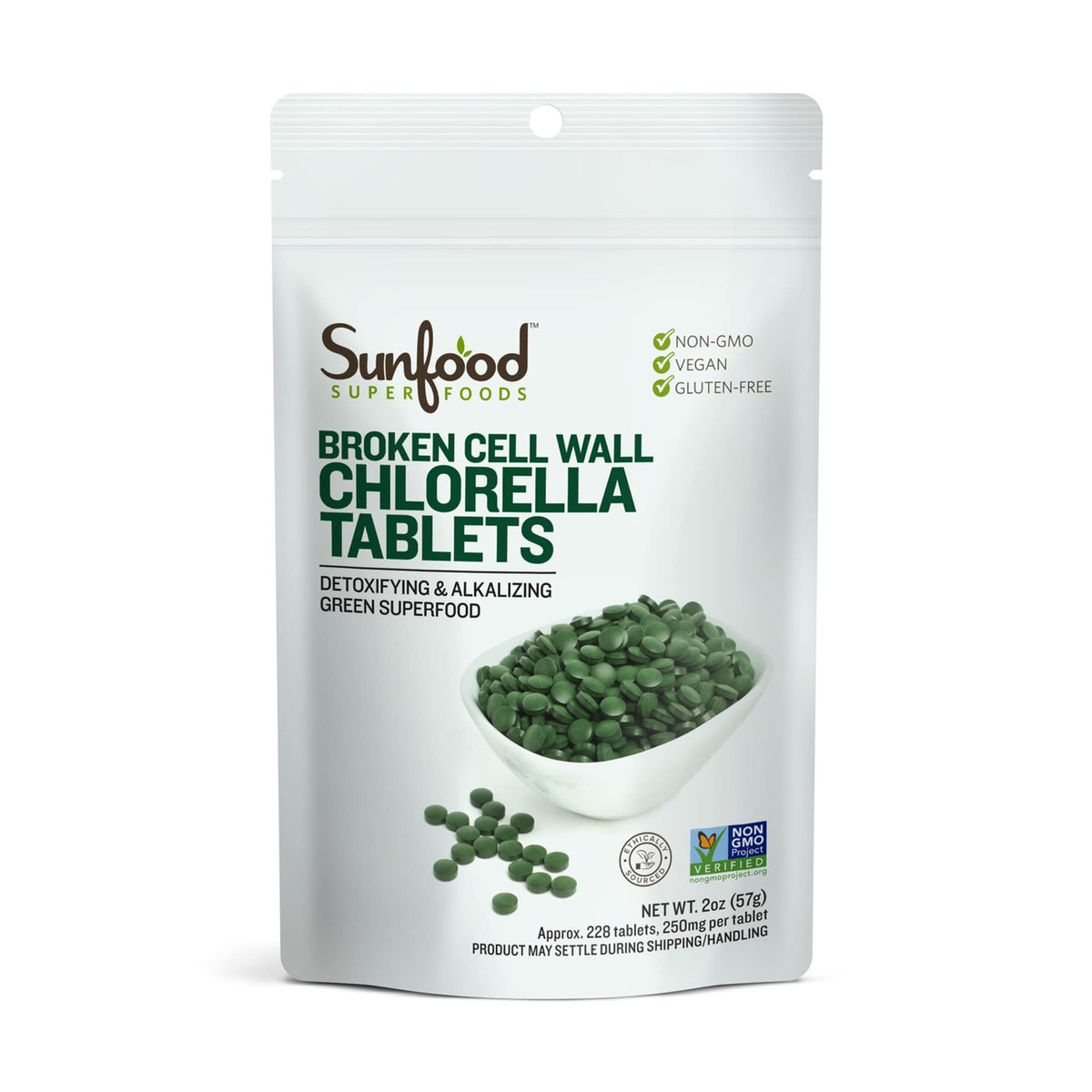 Sunfood - Broken Cell Wall Chlorella Tablets Detoxfying and Alkalizing Green Superfood Vegan 2 oz.