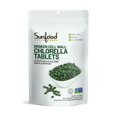 Sunfood - Broken Cell Wall Chlorella Tablets Detoxfying and Alkalizing Green Superfood Vegan 4 oz.