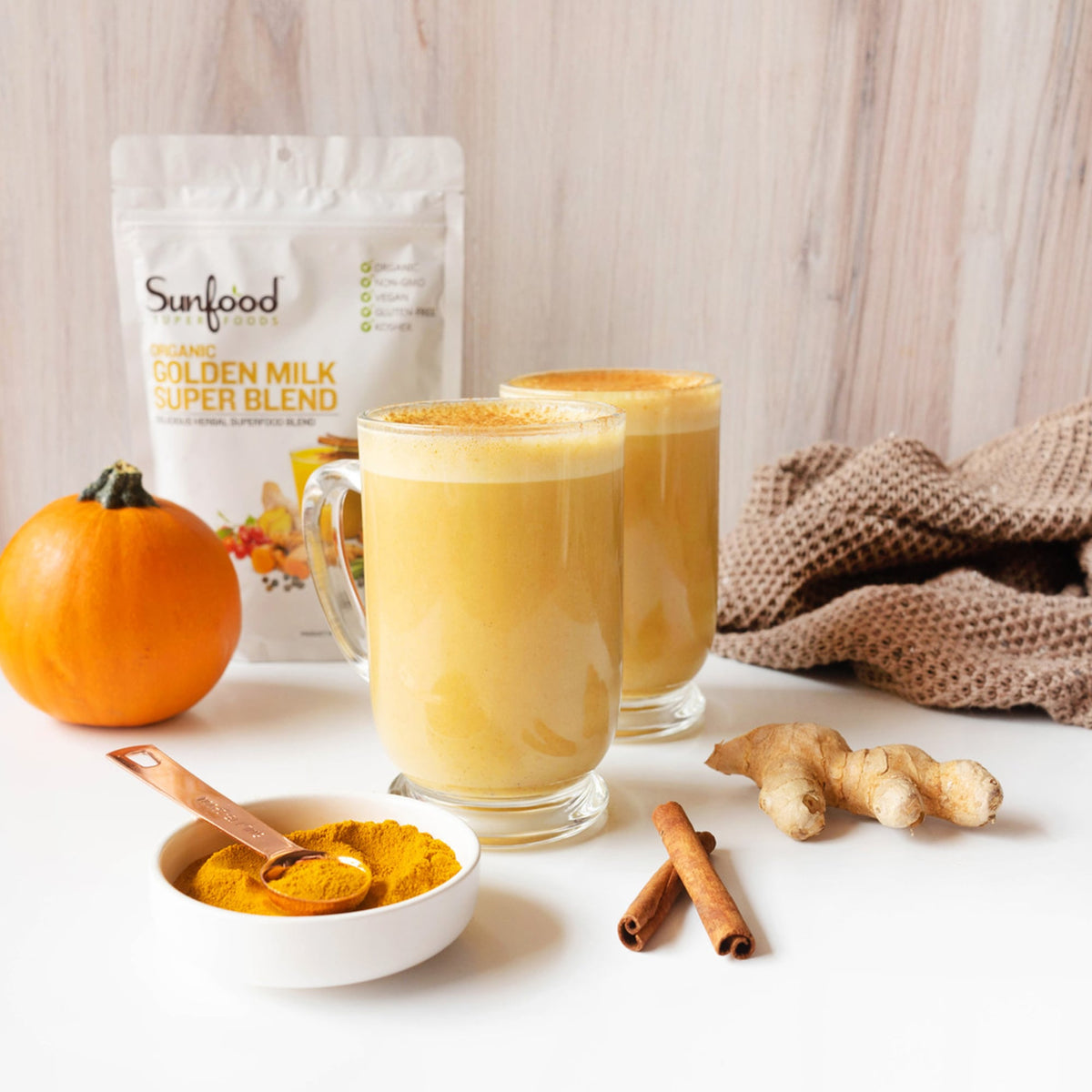 Sunfood -  Organic Golden Milk Super Blend Warming Ayurvedic Beverage with Turmeric Vegan 6 oz.