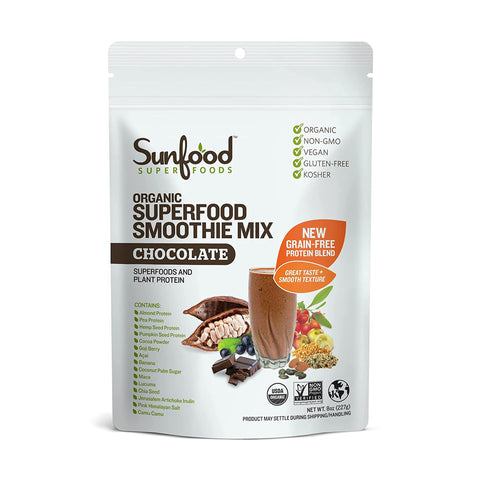 Sunfood - Organic Superfood Smoothie Mix Chocolate Vegan Superfoods and Plant Protein 8 oz.