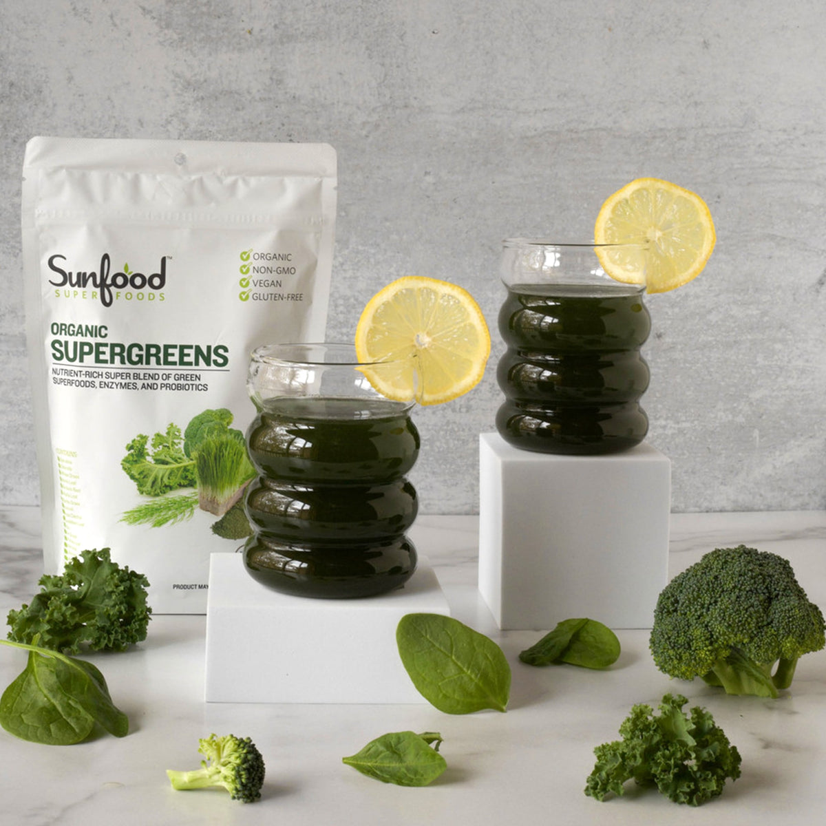 Sunfood - Organic Supergreens Nutrients-Rich Super Blend of Green Superfoods, Enzymes, and Probiotics Vegan 8 oz.