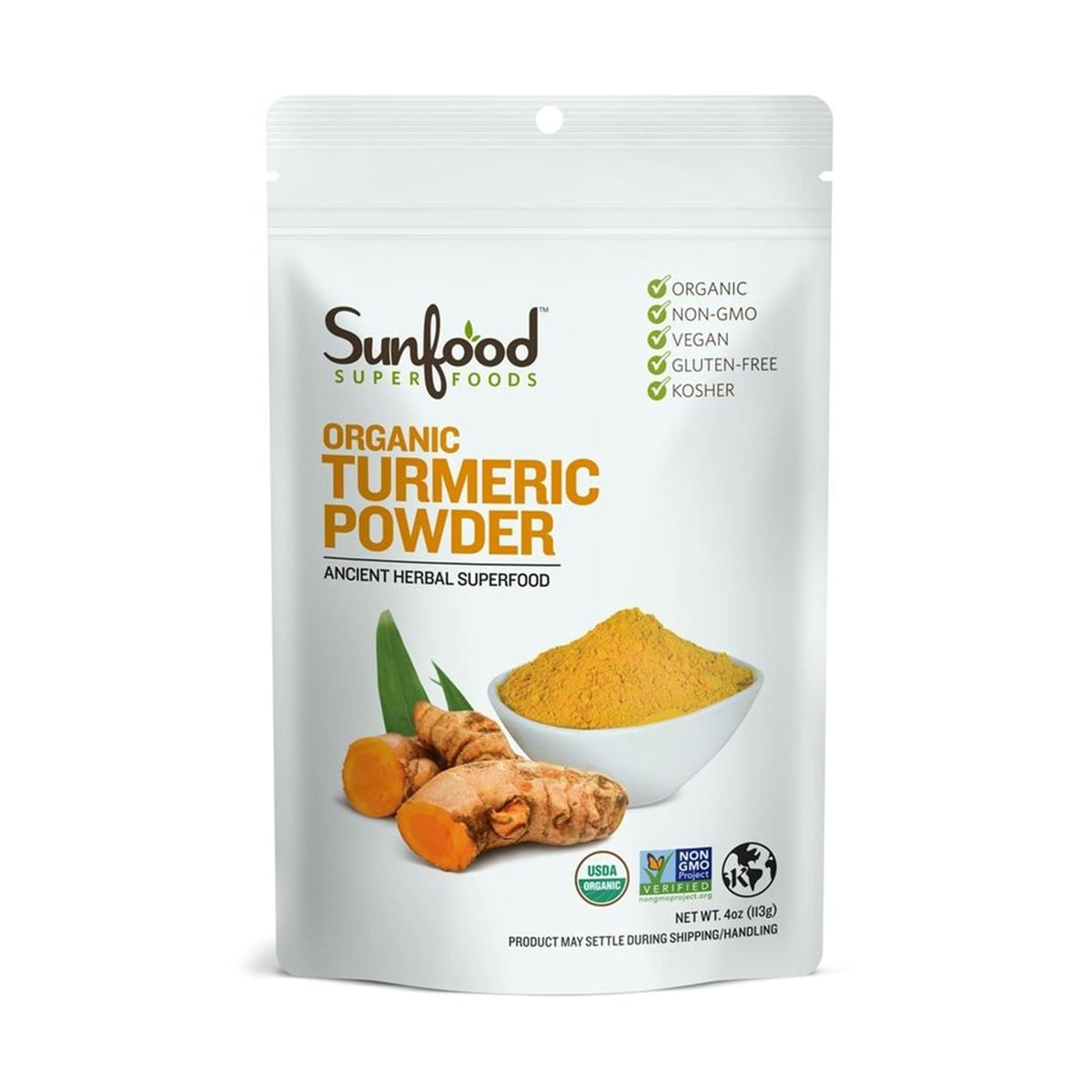 Sunfood - Organic Turmeric Powder Ancient Herbal Superfood Vegan 4 oz.