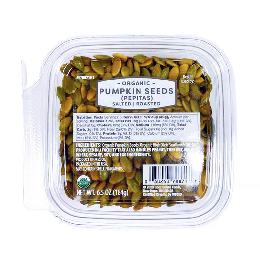 Organic Roasted & Salted Pumpkin Seeds (Pepitas), 6.5oz.