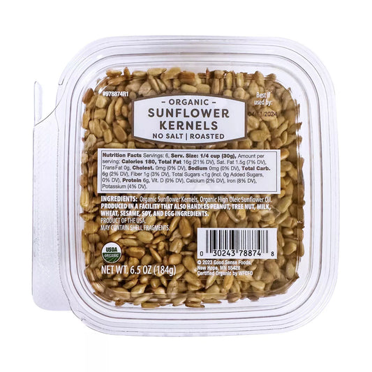 Organic Roasted No Salt Sunflower Kernels, 6.5oz.