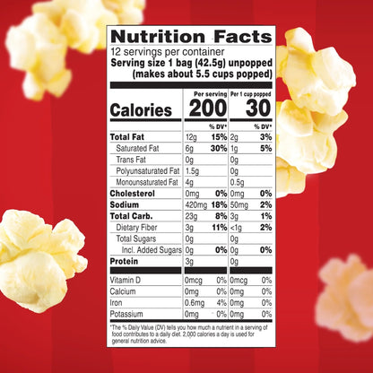Orville Redenbacher’s Microwave Popcorn Mini Bags, Movie Theater Butter Flavor, 12-Count, 1.5 oz