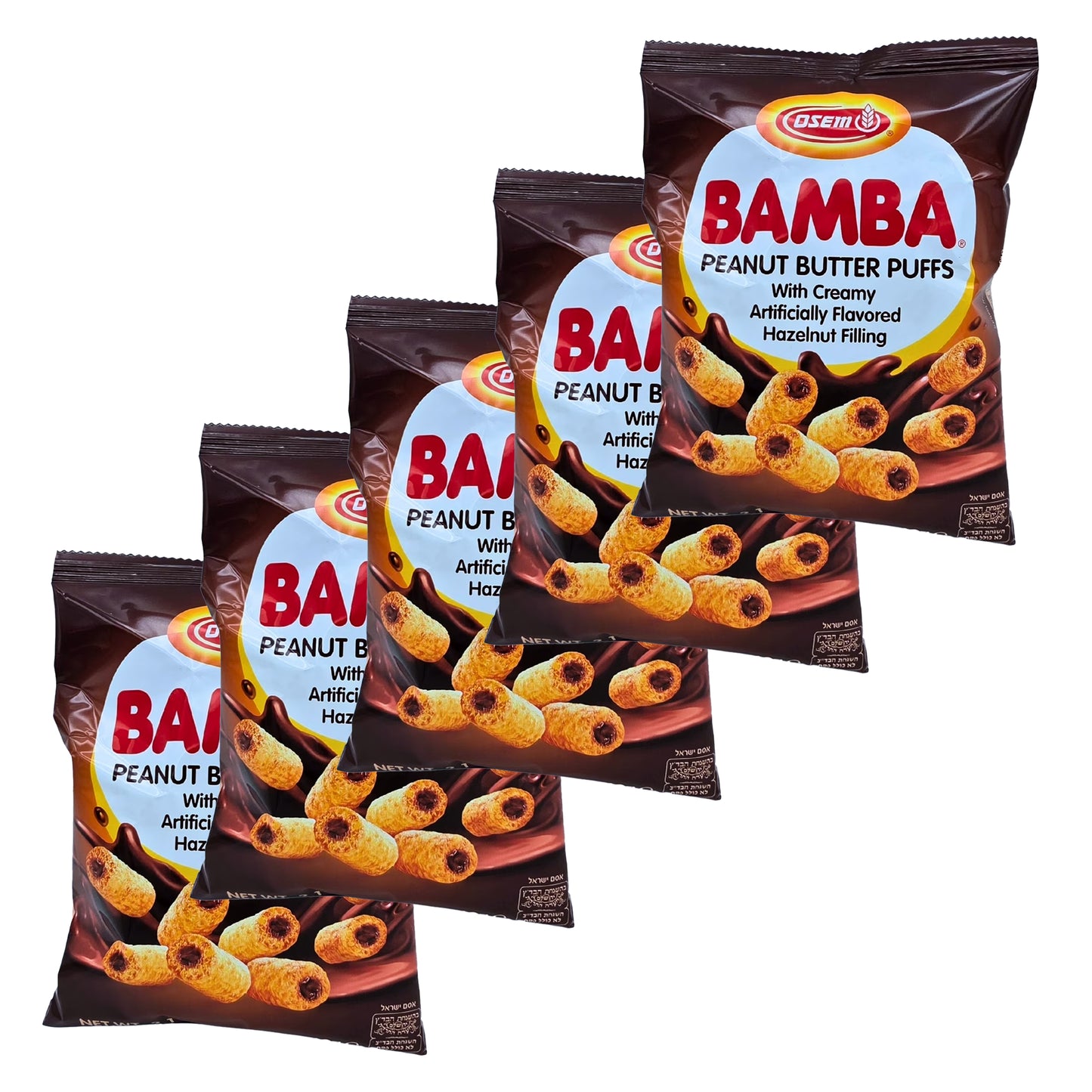 Osem Bamba Hazelnut Snack Cream Peanut Butter Puffs, 2.1 oz, 5 ct
