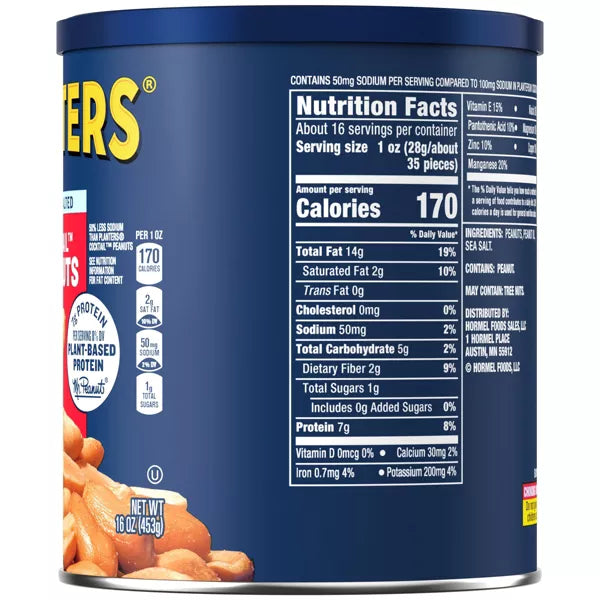 Planters Lightly Salted Made With Sea Salt Cocktail Peanuts, 16oz.