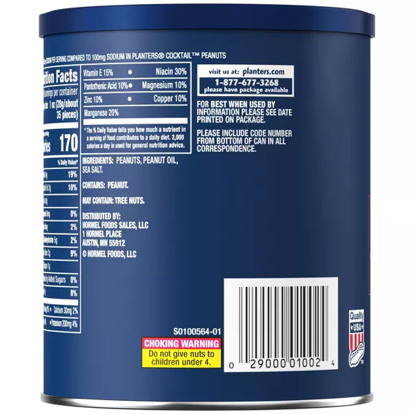 Planters Lightly Salted Made With Sea Salt Cocktail Peanuts, 16oz.
