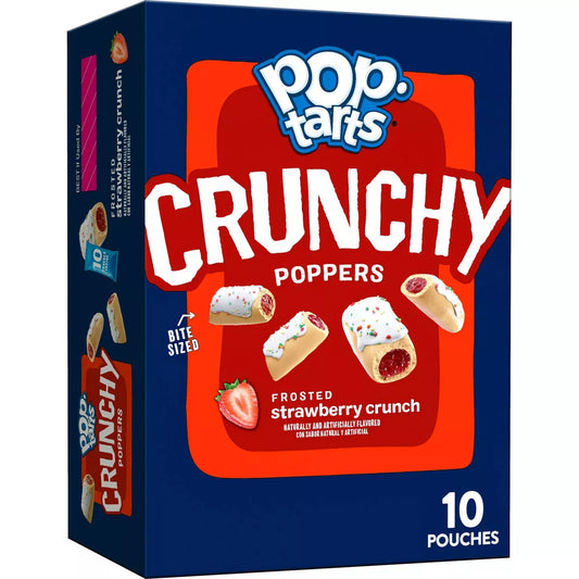 Pop-Tarts Crunchy Poppers Frosted Strawberry Crunch Chewy Crunchy Filled Snack Pieces, Kids Snacks, 10 oz 10 Count