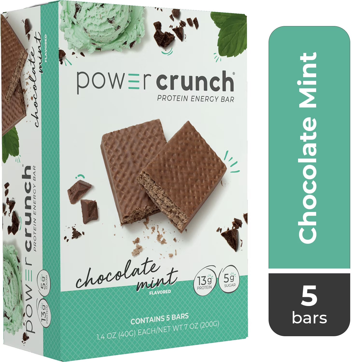 Power Crunch Original Protein Energy Bars, Chocolate Mint, 5 Count, 1.4 oz