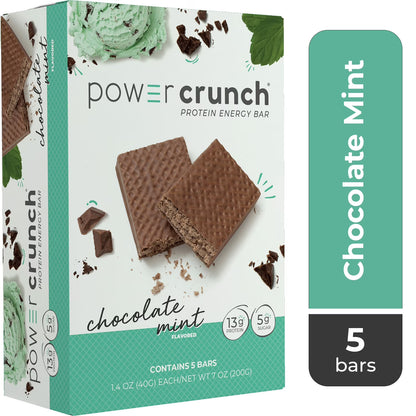 Power Crunch Original Protein Energy Bars, Chocolate Mint, 5 Count