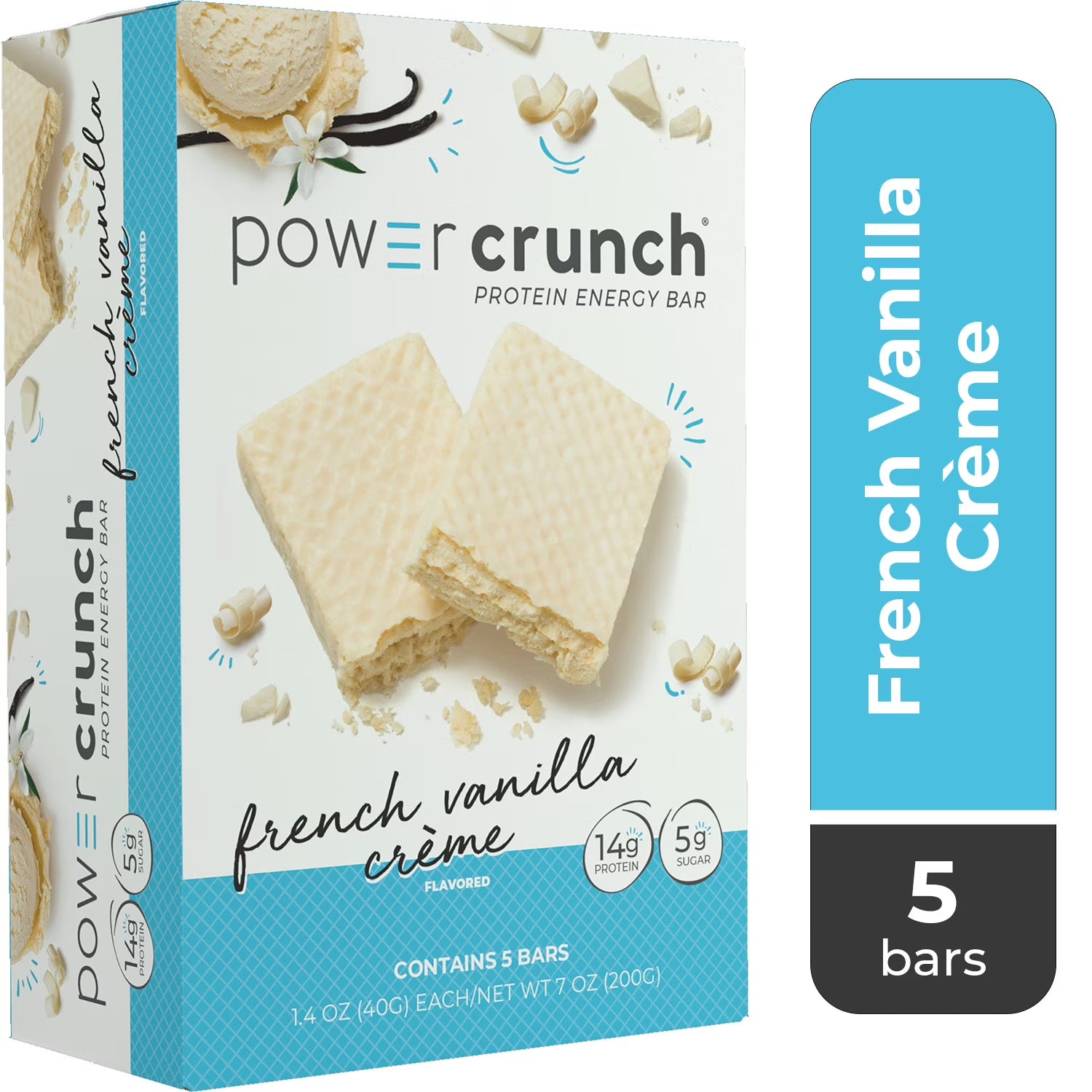 Power Crunch Original Protein Energy Bars, French Vanilla Cream, 5 Count, 1.4 oz
