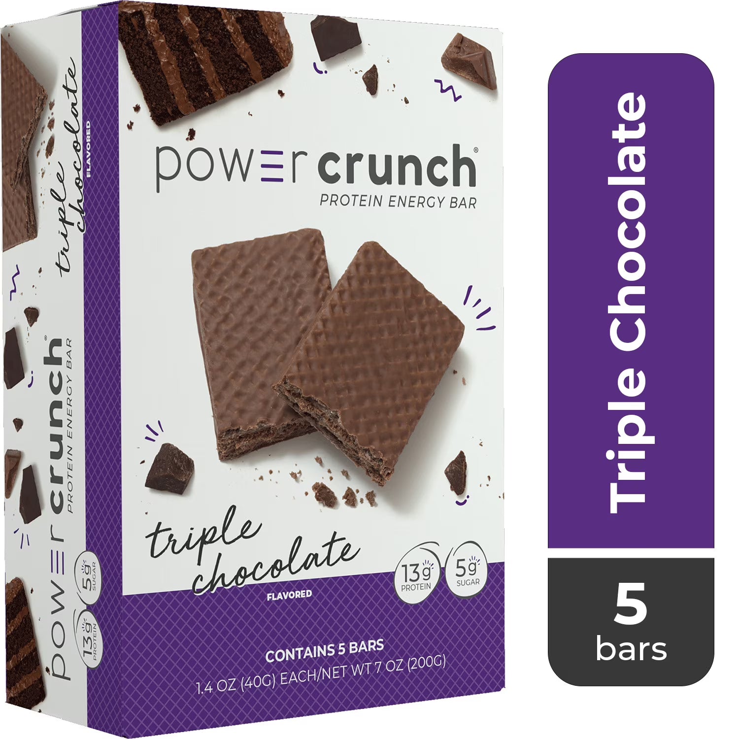 Power Crunch Original Protein Energy Bars, Triple Chocolate, 5 Count, 1.4 oz