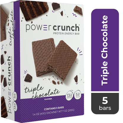 Power Crunch Original Protein Energy Bars, Triple Chocolate, 5 Count, 1.4 oz