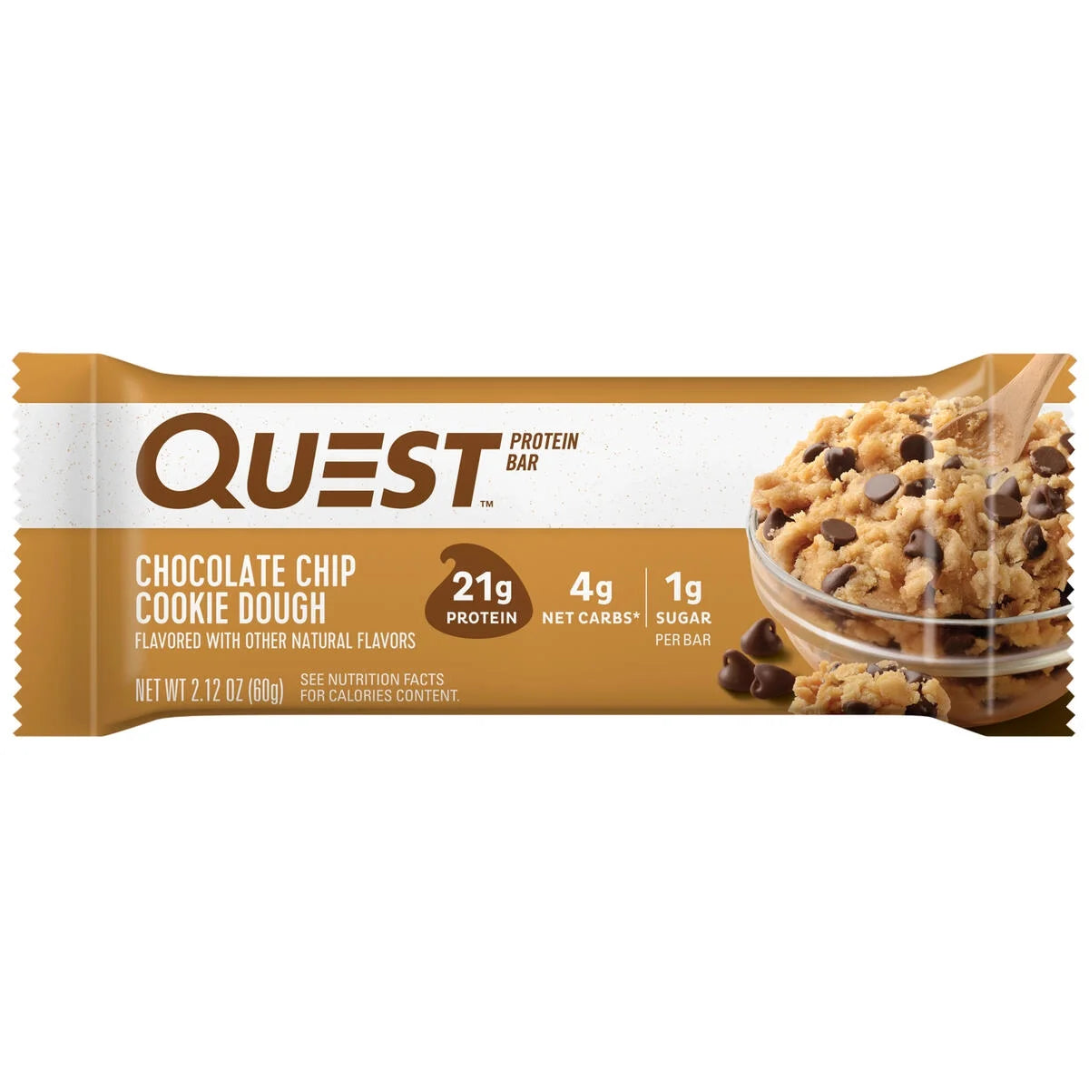 Quest Chocolate Chip Cookie Dough Protein Bar, Gluten-Free, 8 Bars