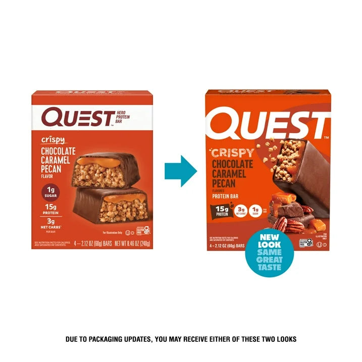 Quest Crispy Hero Protein Bars, Low Carb, Keto Friendly, Chocolate Caramel Pecan, 4 Count